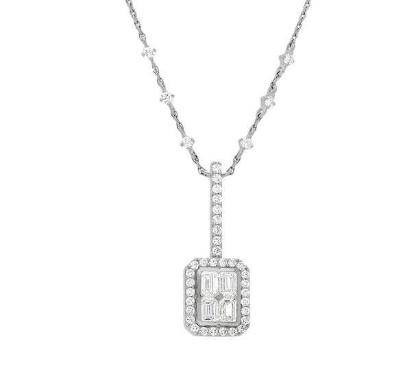 Emerald & Round Cut diamond White Gold Minimalist Necklace