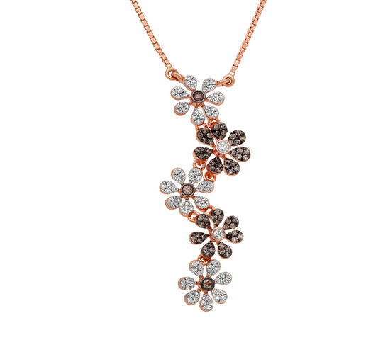 Round Cut Diamond Rose Gold Flower Necklace