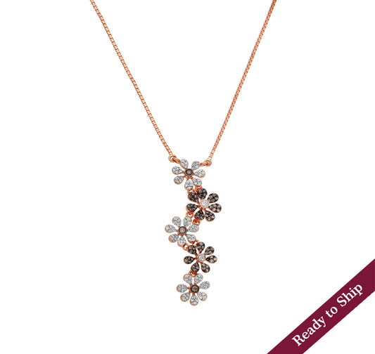 Round Cut Diamond Rose Gold Flower Necklace