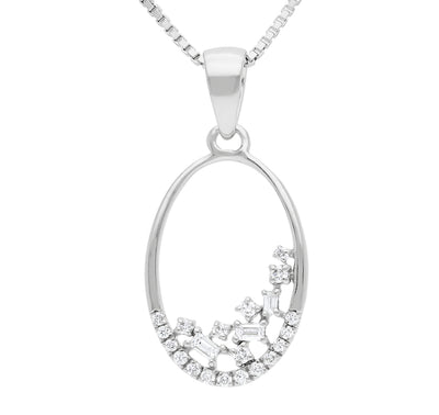 Oval Shape Pendant With Baguette Diamond white Gold Necklace