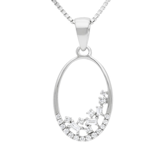 Oval Shape Pendant With Baguette Diamond white Gold Necklace