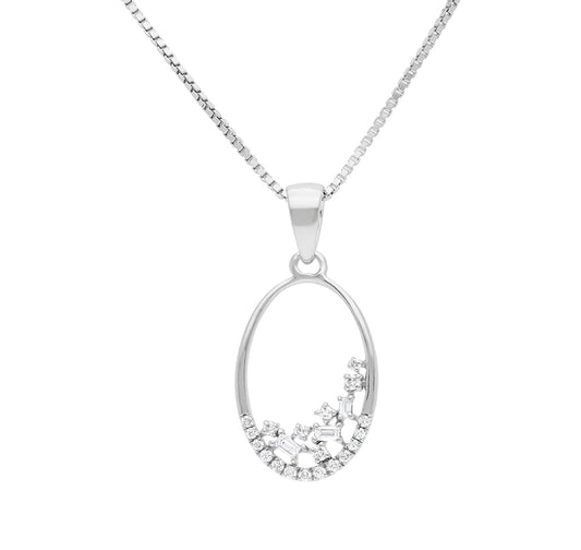 Oval Shape With Baguette Diamond white Gold Necklace