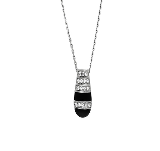 Round Diamond With Black Enamel White Gold Necklace Set