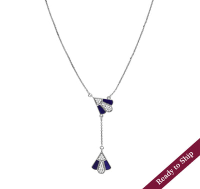 Round Diamond With Dark Blue Lapis White Gold Fancy Necklace