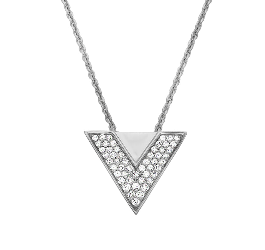 Pave Setting & Round Diamond White Gold Necklace
