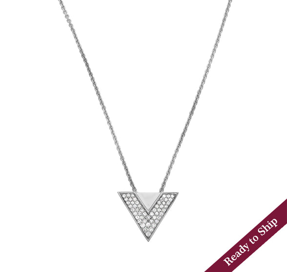 Pave Setting & Round Diamond White Gold Necklace