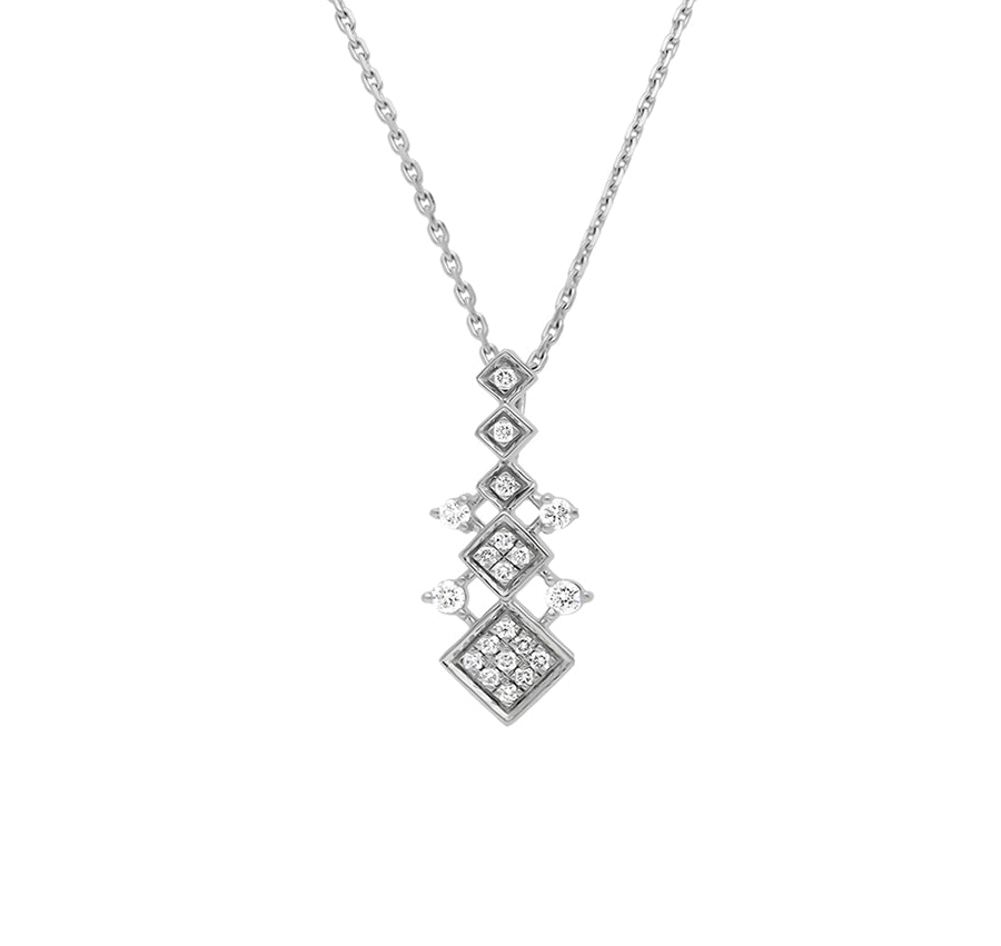 Dainty Rhombus & Round Diamond White Gold Necklace Set