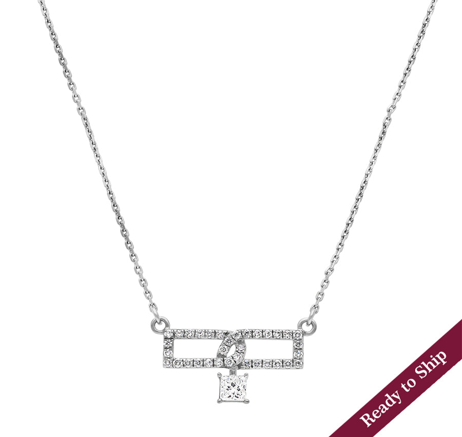 Princess & Round Diamond White Gold Necklace