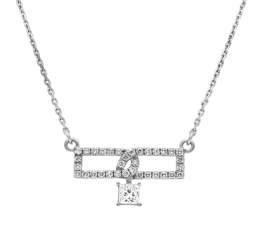 Princess & Round Diamond White Gold Necklace