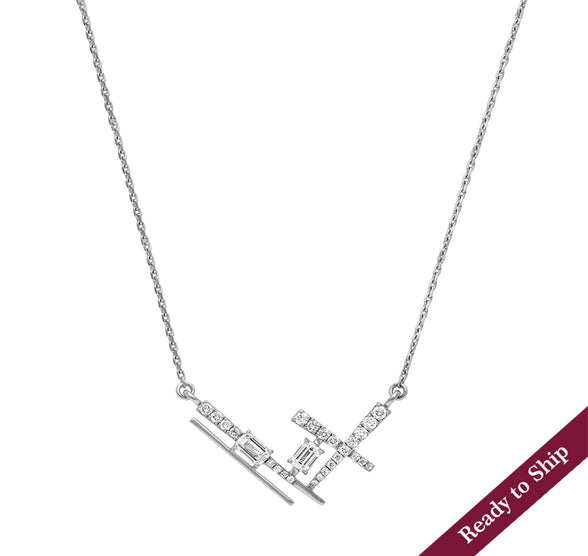 Emerald Cut Diamond Setting White gold Necklace