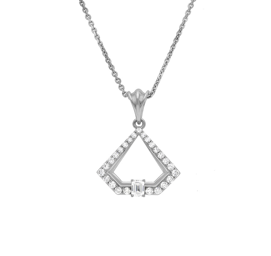 Center Emerald Cut and Round Natural Diamond With Prong Set White Gold Elegant Necklace Set