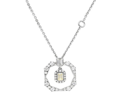 Octagon Shape Emerald & Round Diamond White Gold Necklace Set