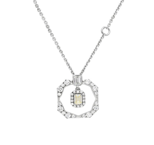 Octagon Shape Emerald & Round Diamond White Gold Necklace Set