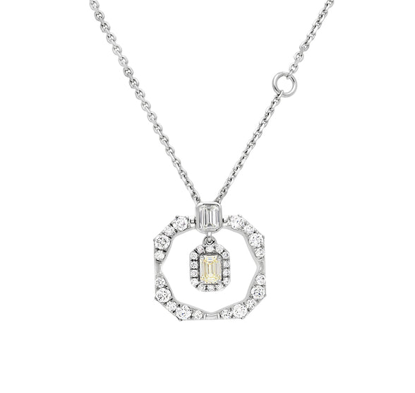 Octagon Shape Emerald & Round Diamond White Gold Necklace Set