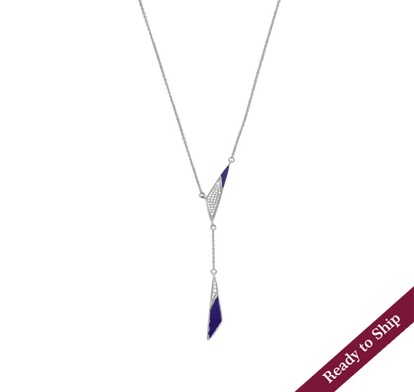 Obtuse Triangle Shape Dark Blue lapis & Round Diamond Necklace