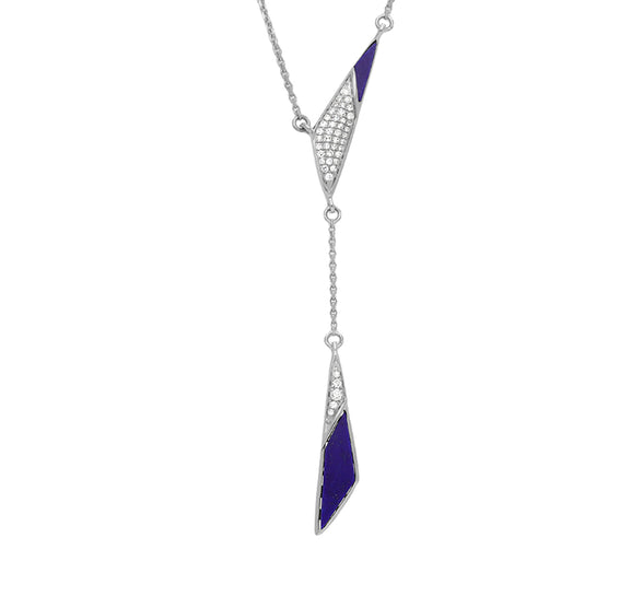 Obtuse Triangle Shape Dark Blue lapis & Round Diamond Necklace