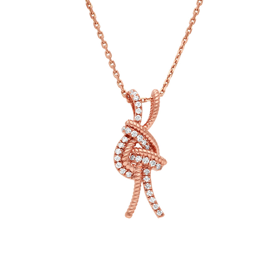 Knot Shape & Round Diamond Rose Gold Necklace Set