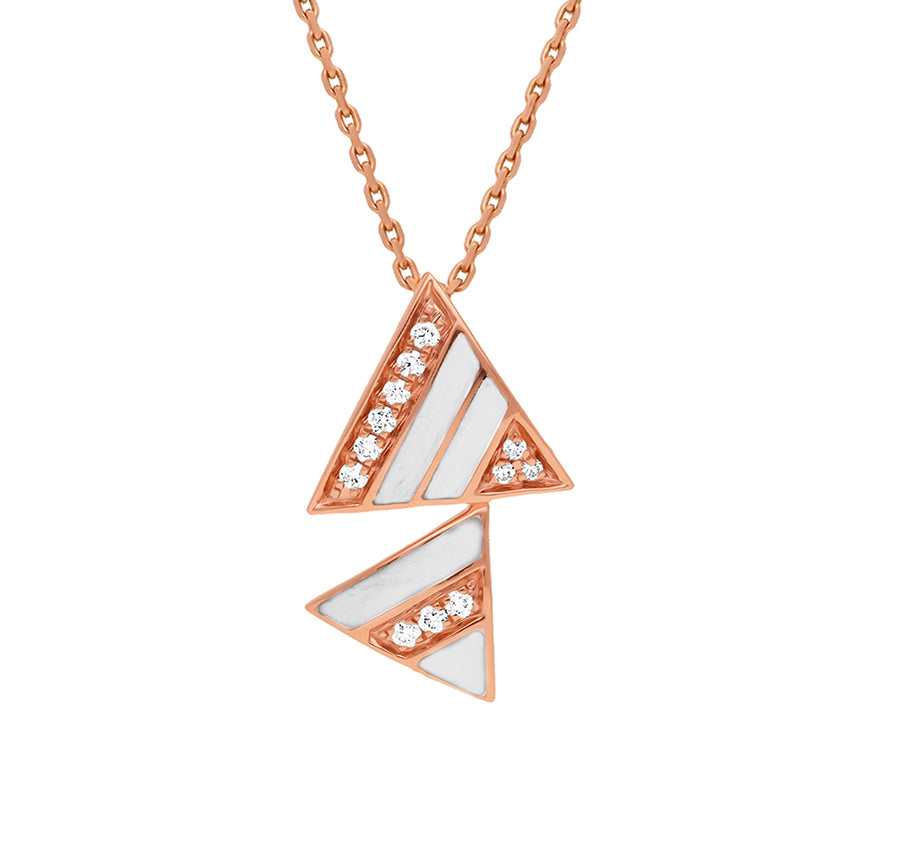 Dual Triangle With White Enamel Rose Gold Necklace Set