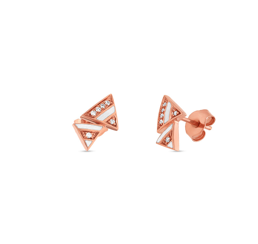 Dual Triangle With White Enamel Rose Gold Necklace Set