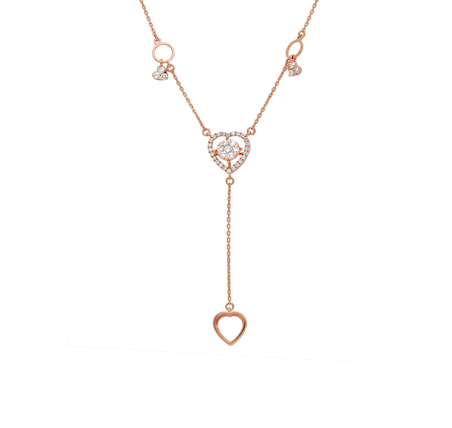Dazzling Heart Shape Round Natural Diamond With Pressure and Prong Set Rose Gold Necklace