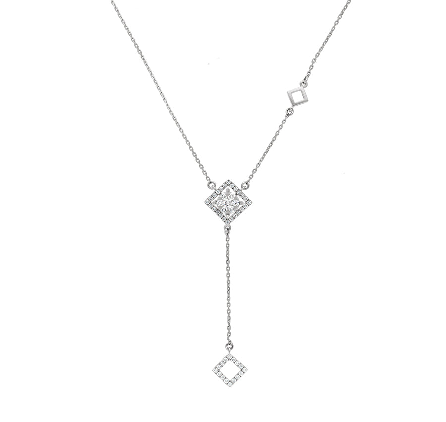 Rhombus Shape Round Diamond White Gold Necklaces