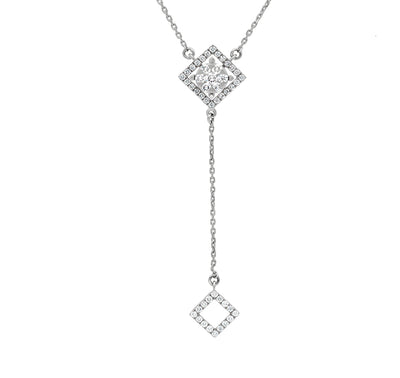 Rhombus Shape Round Diamond White Gold Necklaces