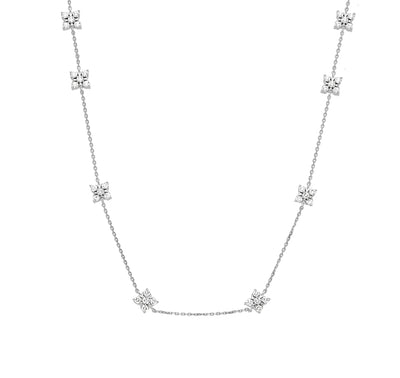 Cluster Setting White Gold Long Chain Necklace