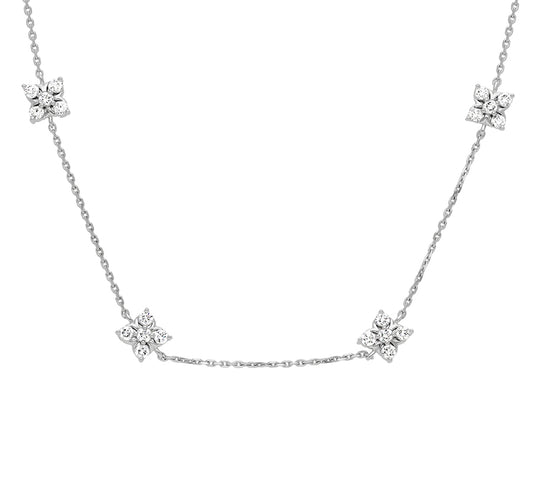 Cluster Setting White Gold Long Chain Necklace