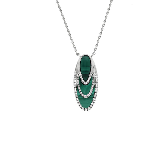 Oval Shape Green Malachite White Gold Diamond Necklace Set