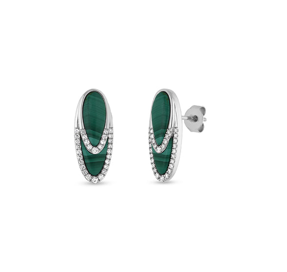 Oval Shape Green Malachite White Gold Diamond Necklace Set