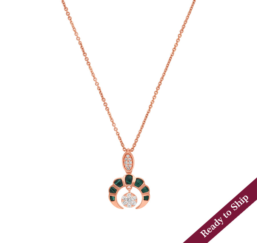 Elegant Necklace With a Stunning Malachite Pendent Natural Diamond