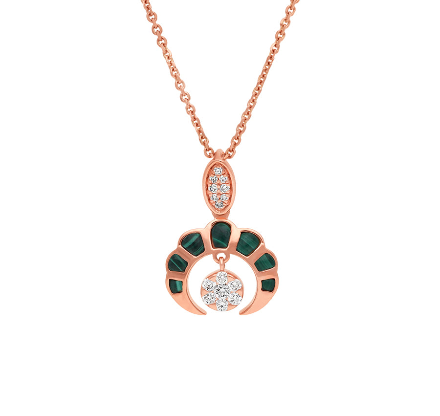 Elegant Necklace With a Stunning Malachite Pendent Natural Diamond