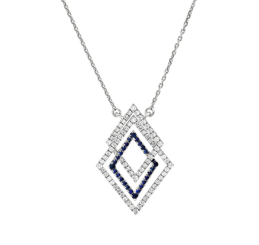 Sparky Rhombus Round & Blue Diamond White Gold Necklace Set