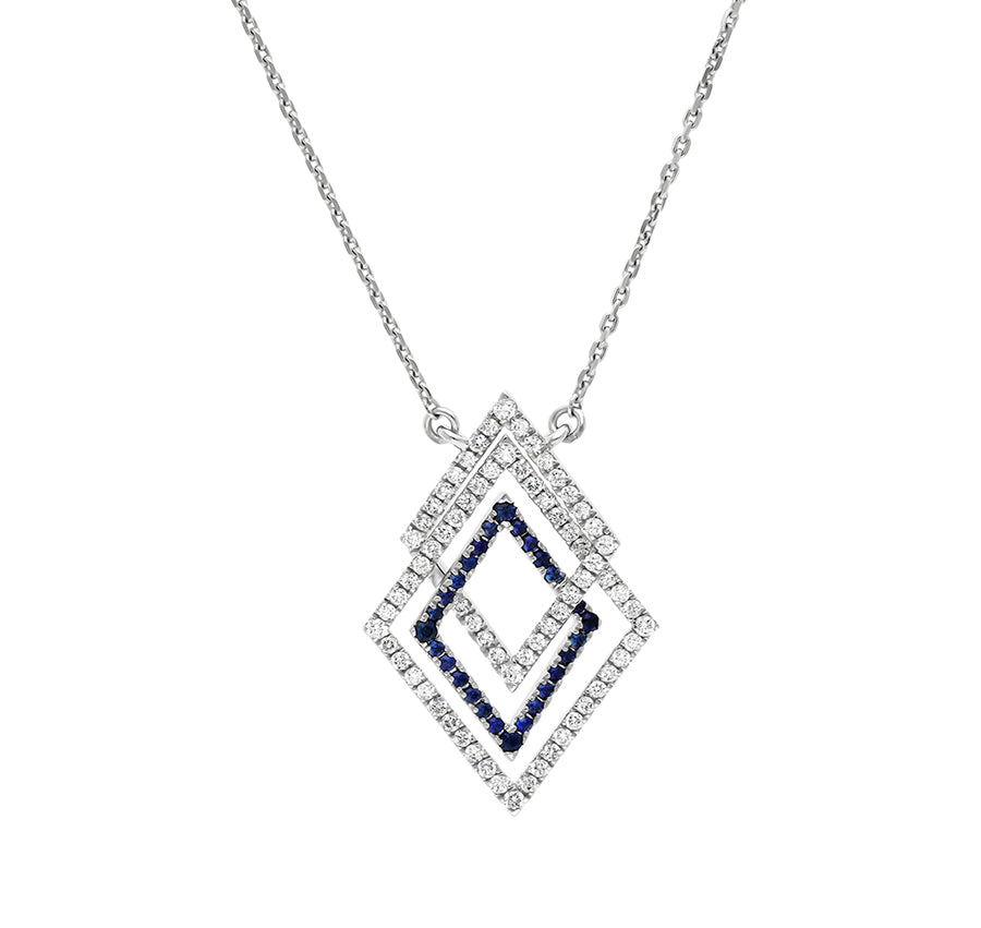 Sparky Rhombus Round & Blue Diamond White Gold Necklace