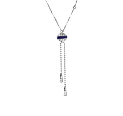 Round Diamond Dark Blue Enamel White Gold Necklace