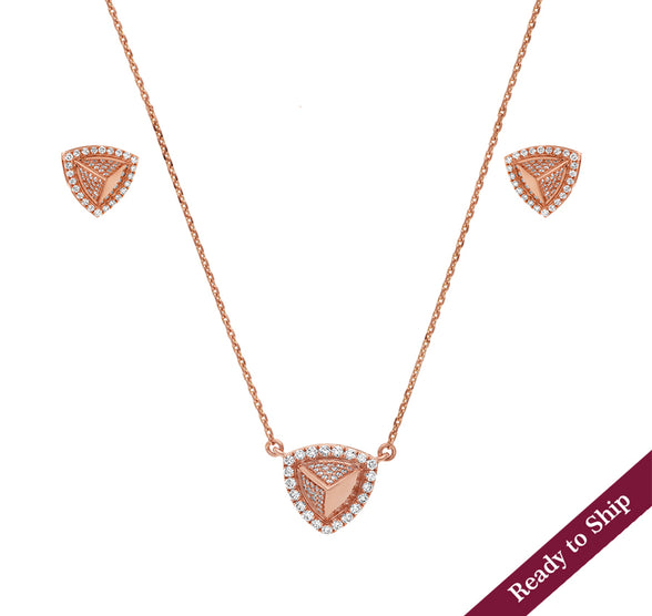 Triangle Pyramid Rose Gold Diamond Necklace Set