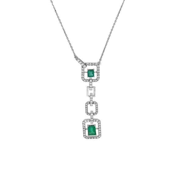 Green Emerald Cut With Round Natural Diamond White Gold Necklace