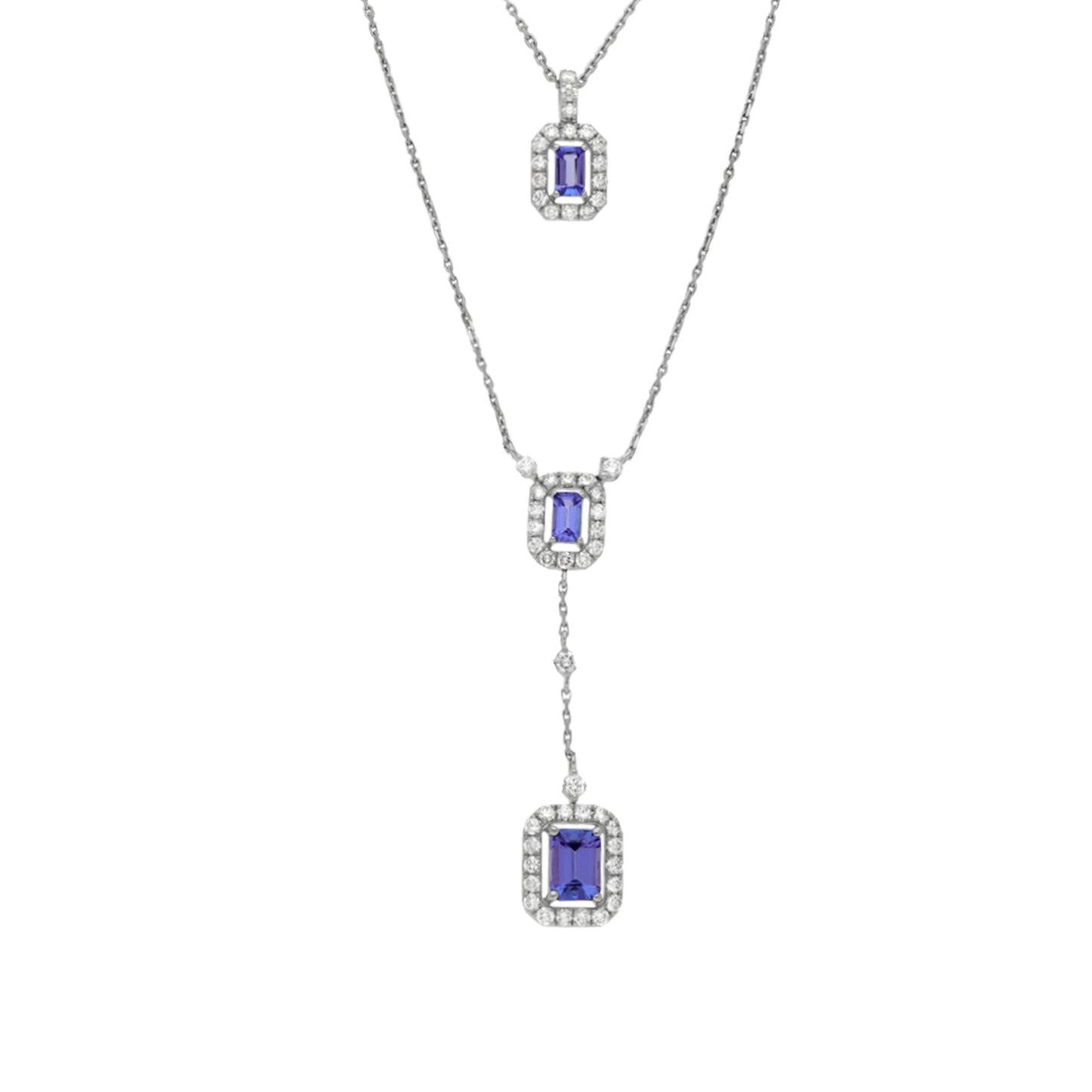 Emerald Tanzanite Blue Diamond White Gold Necklace