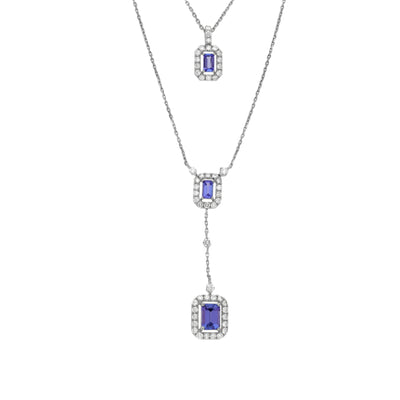 Emerald Tanzanite Blue Diamond White Gold Necklace