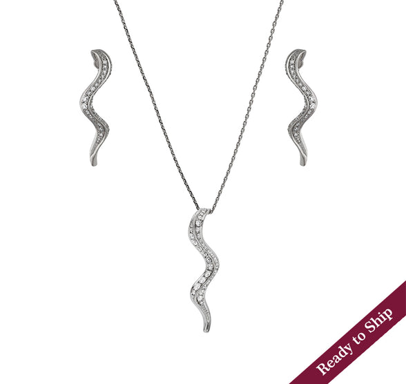 Dainty Serpent Round Natural Diamond White Gold Necklace Set