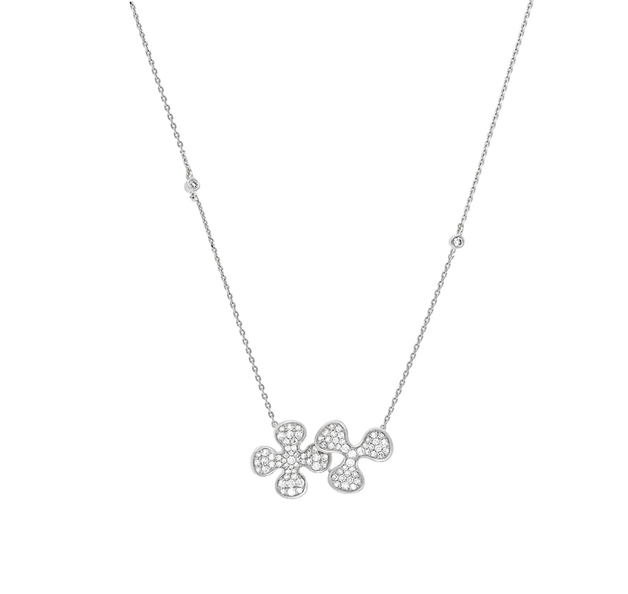 Clover Clubs Shape Round Natural Diamond With Bezel And Prong Set Necklace Set Set