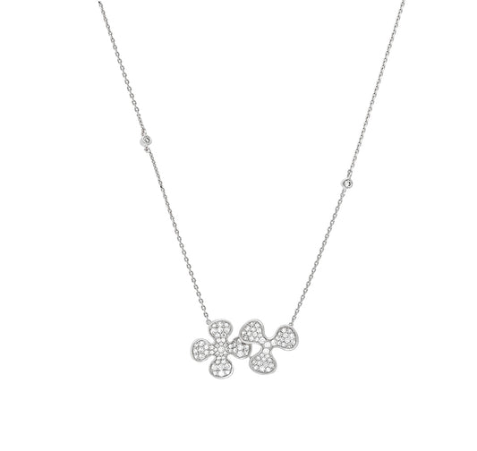 Clover Clubs Shape Round Natural Diamond With Bezel And Prong Set Necklace Set Set