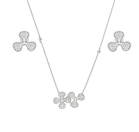 Clover Clubs Shape Round Natural Diamond With Bezel And Prong Set Necklace Set Set