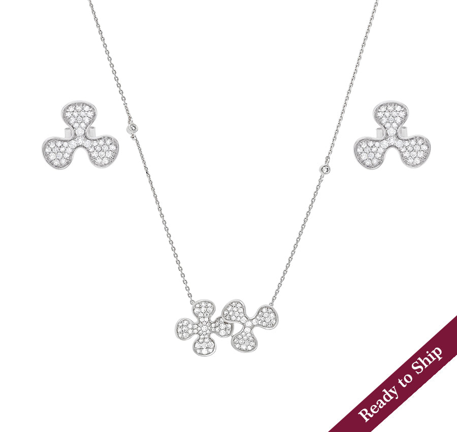 Clover Clubs Shape Round Natural Diamond With Bezel And Prong Set Necklace Set Set