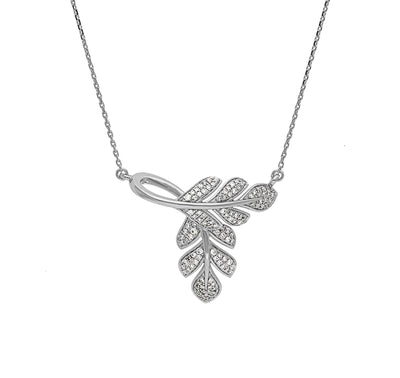 Two Leaf Round Natural Cut Diamond white Gold Twist Necklace Set