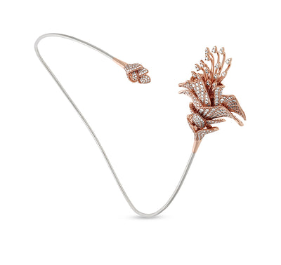 Columbine Flower Round Natural Diamond Sterling White Dual Tone Hasli Necklace