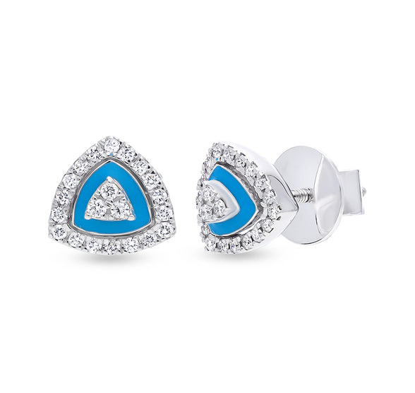 pyramid Shape With Blue Enamel And Round Natural Diamond White Gold Necklace Set