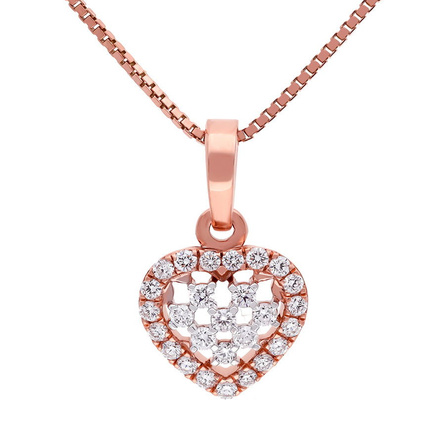 Heart Frame Round Diamond With Prong Set Pendant Set