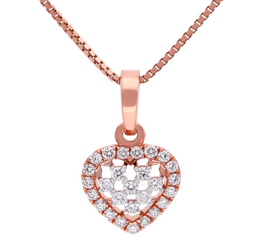 Heart Frame Round Diamond With Prong Set Pendant Set