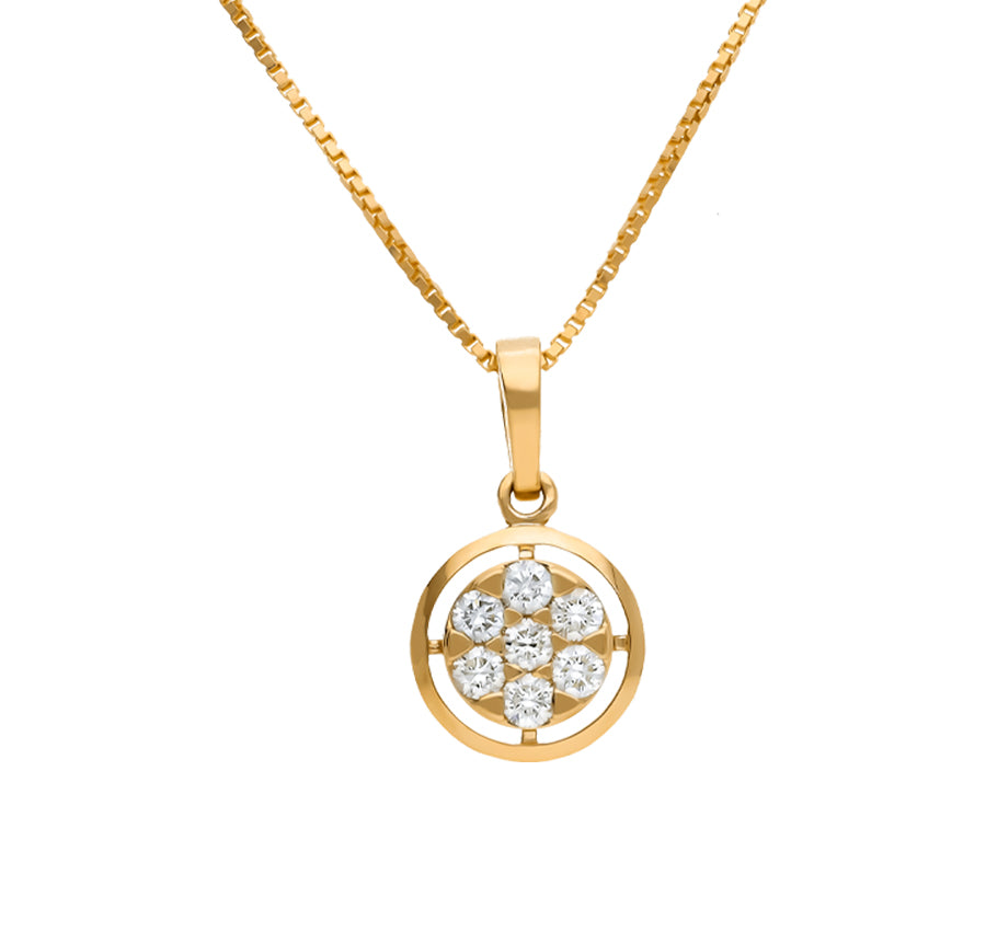 Round Shape With Pressure Setting Yellow Gold Necklace Set